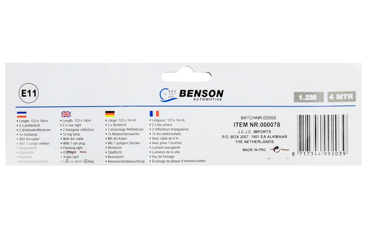 Lighting board 1,2 m / 4 m including fog lamp E11