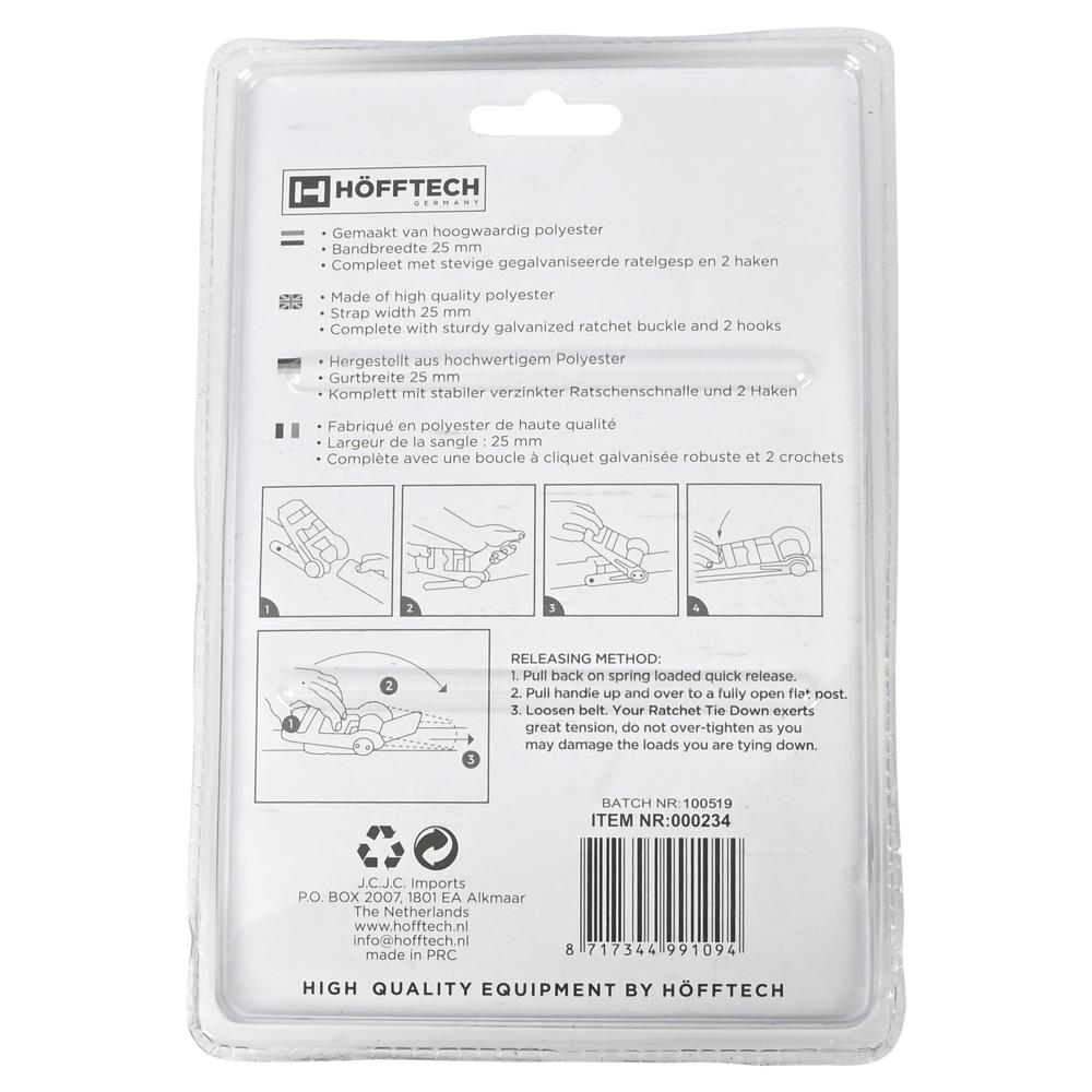 Ratchet tie down 5.0 m + ratchet + hooks