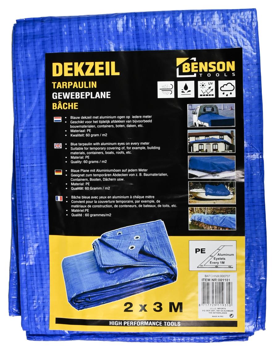 Dekzeil 2 x 3 mtr blauw
