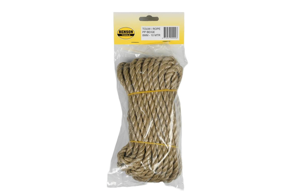 Touw 8 mm x 10 mtr streng beige