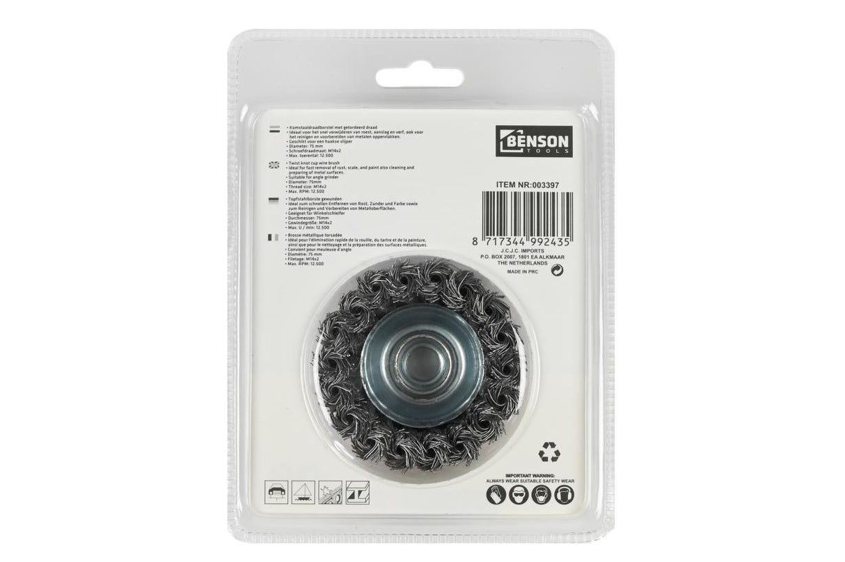 Wire cup brush twisted, grinder 75 mm