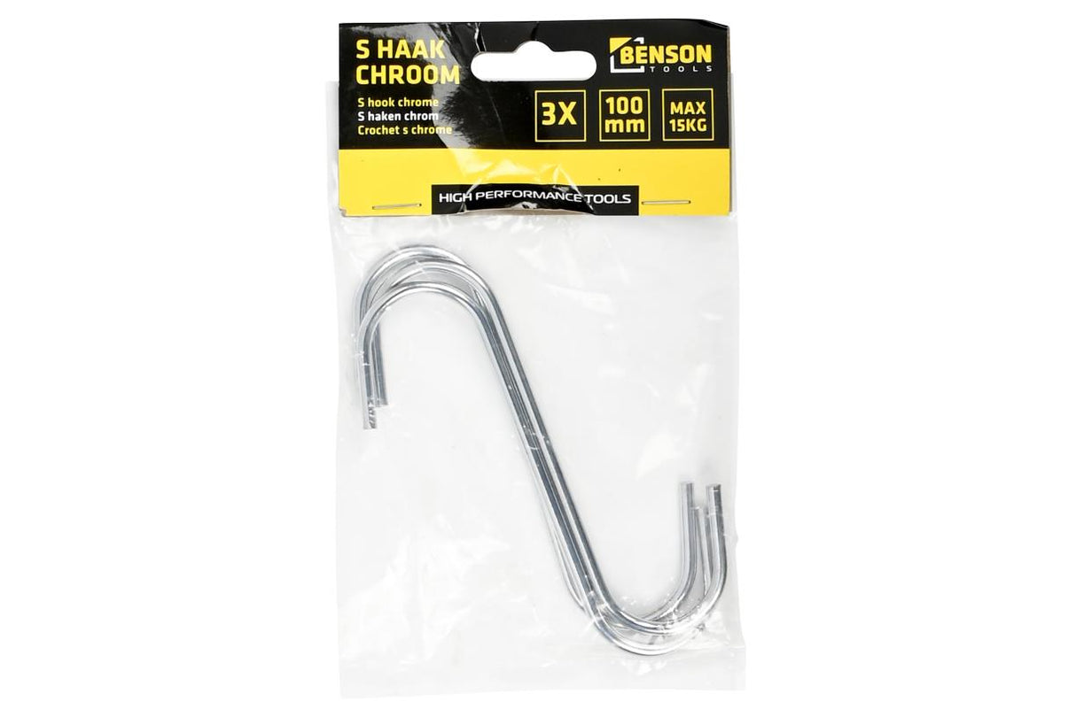 Crochet en s 100 mm 3 pcs chrome
