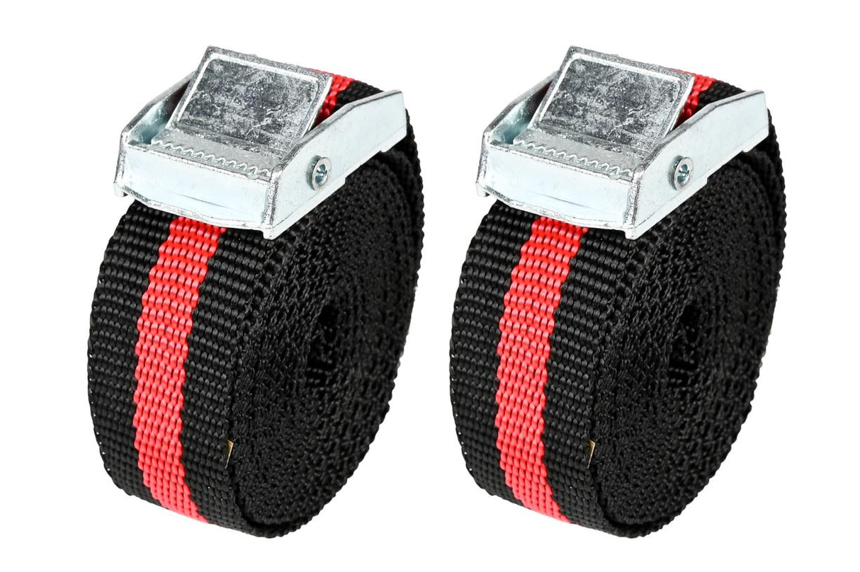 Ratchet tie down 2,5 m x 25 mm black/red 2 pcs