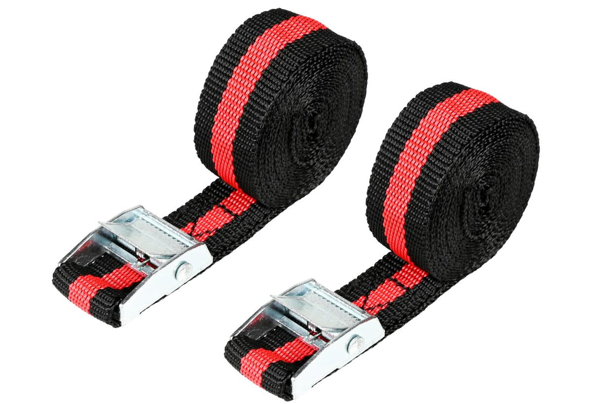 Ratchet tie down 2,5 m x 25 mm black/red 2 pcs