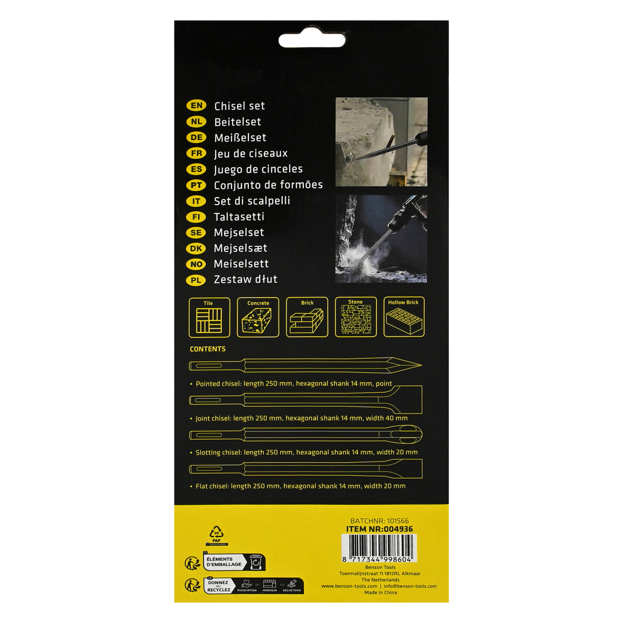 Chisel set stone 4 pcs SDS+
