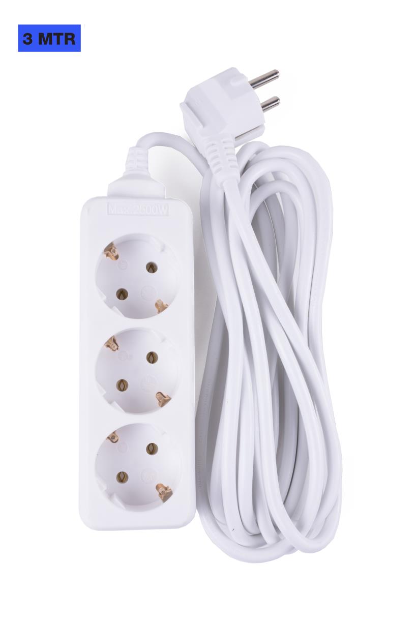 Extension socket 3-way + earth + 3.0 m