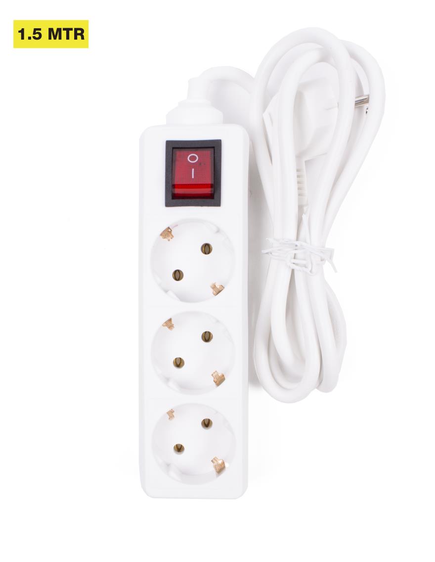 Extension socket 3-way + earth + switch 1.5 m