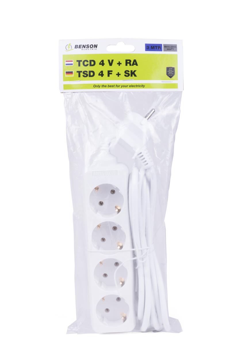 Extension socket 4-way + earth + 3.0 m
