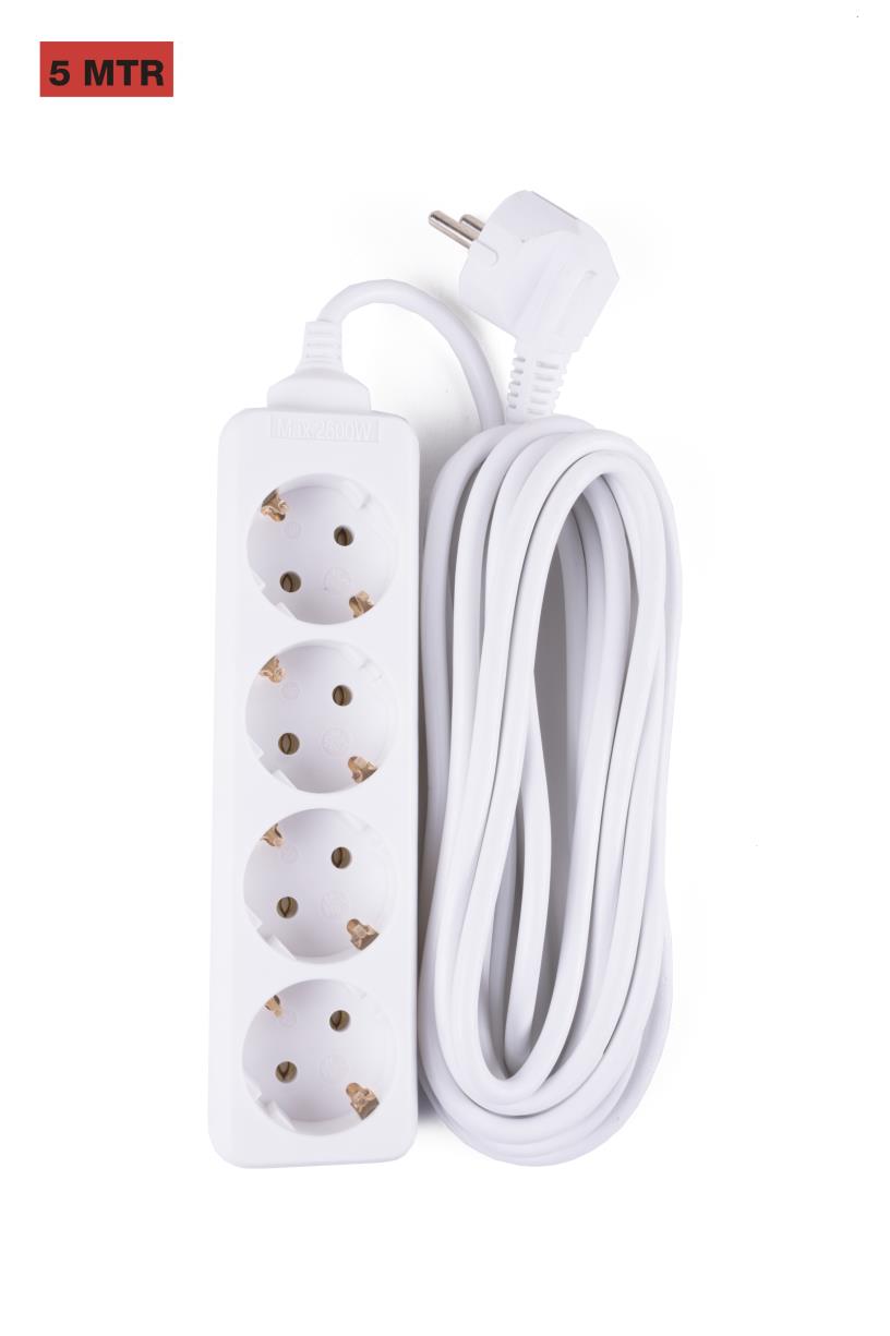Extension socket 4-way + earth + 5.0 m