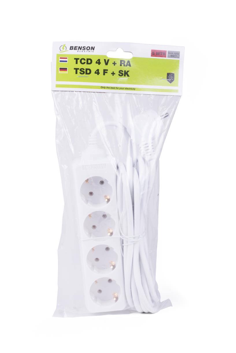 Extension socket 4-way + earth + 5.0 m