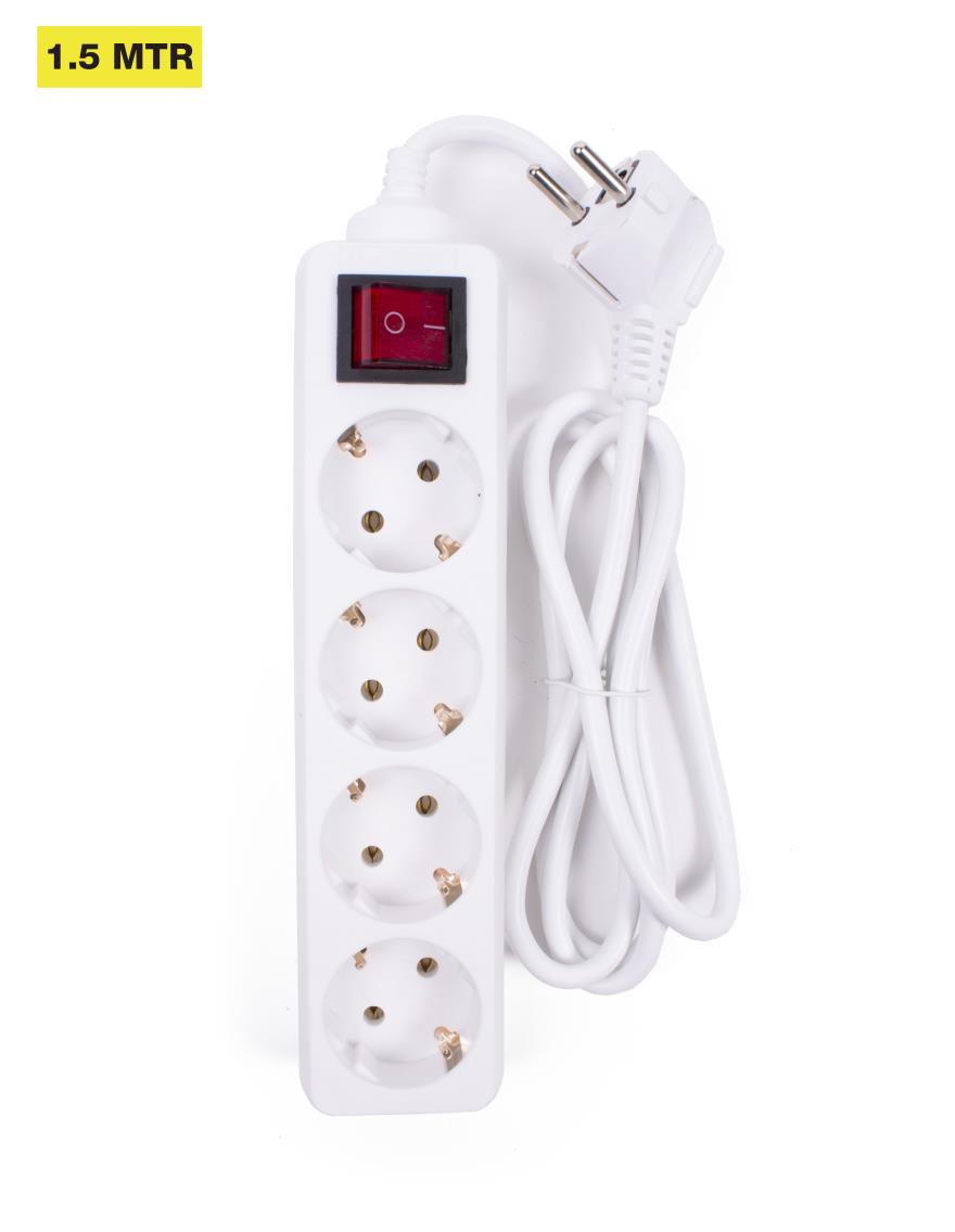 Extension socket 4-way + earth + switch 1.5 m