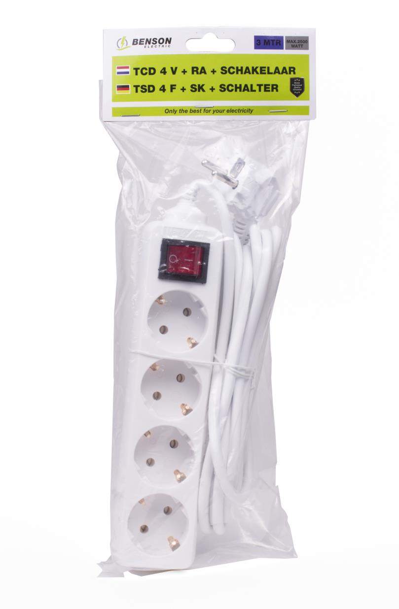 Extension socket 4-way + earth + switch 3.0 m