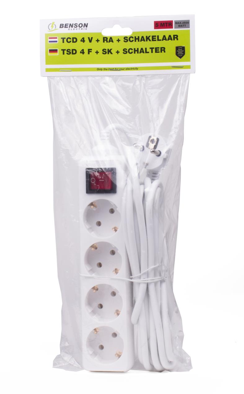 Extension socket 4-way + earth + switch 5.0 m