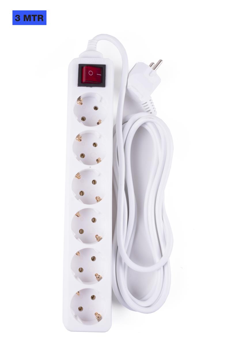 Extension socket 6-way + earth + switch 3.0 m