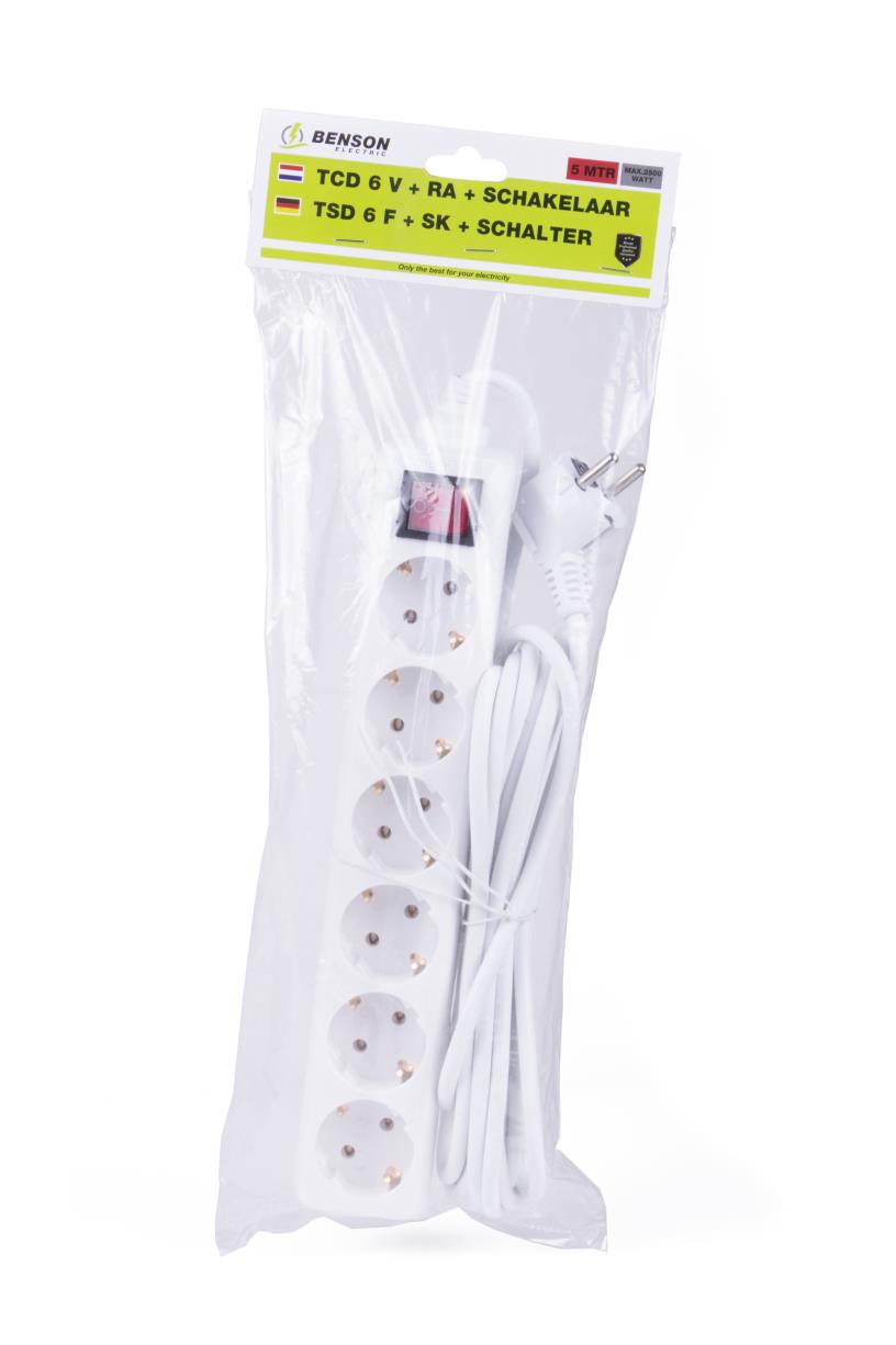 Bloc multiprise 6 prises + terre + interrupteur 5,0 m