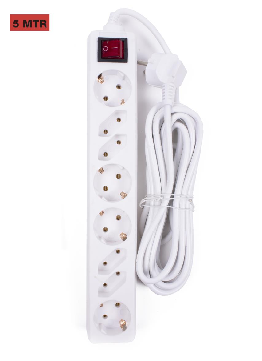 Extension socket 8-way + earth + switch 5.0 m