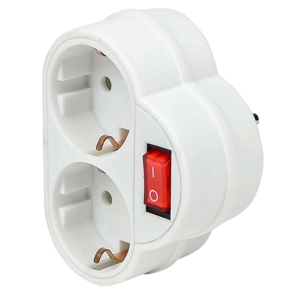 Socket double + earth + switch white