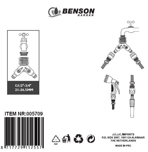Water tap quick coupler adapter 2-way 1/2" - 3/4"