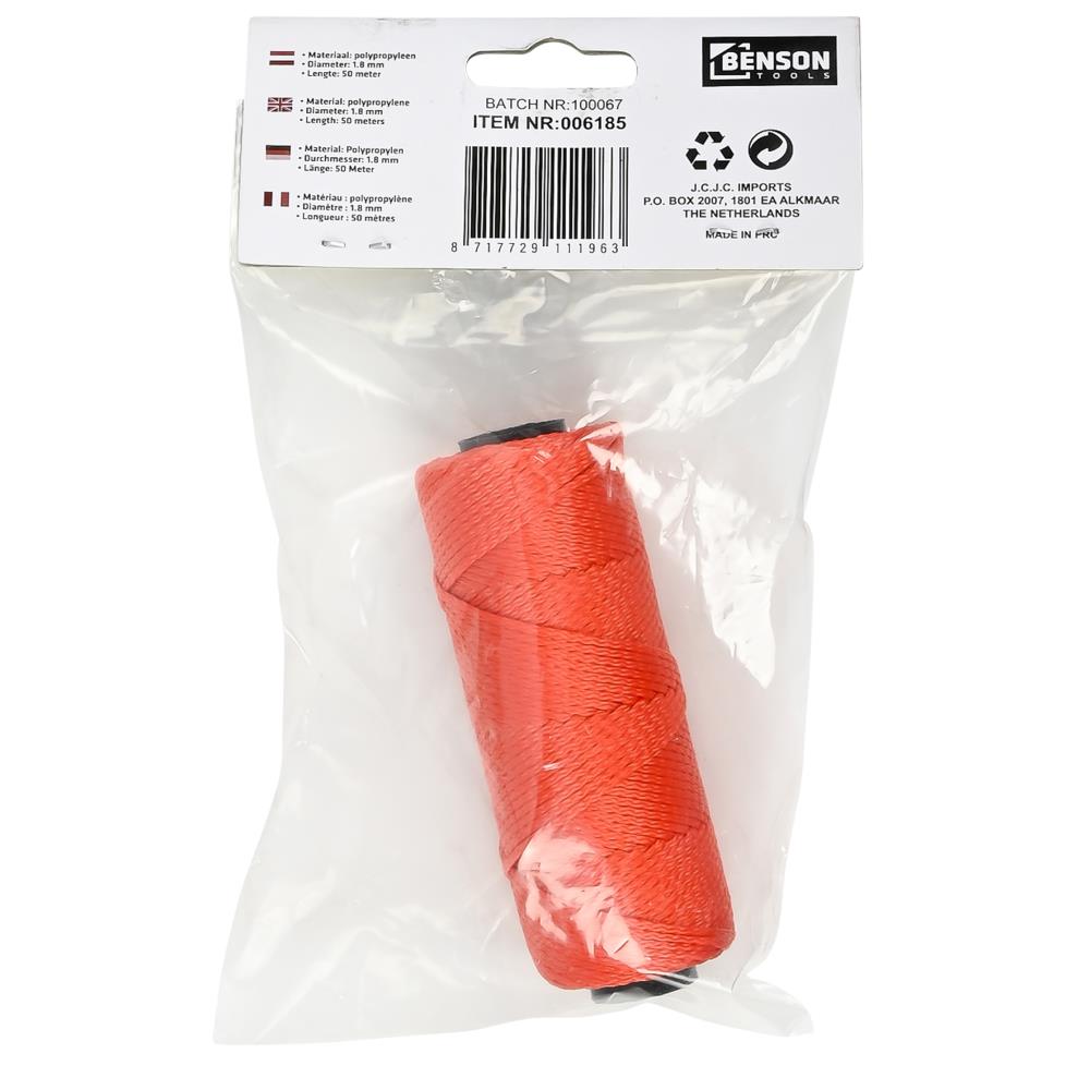 Touw bouwlijn 1.5 mm x 50 mtr oranje