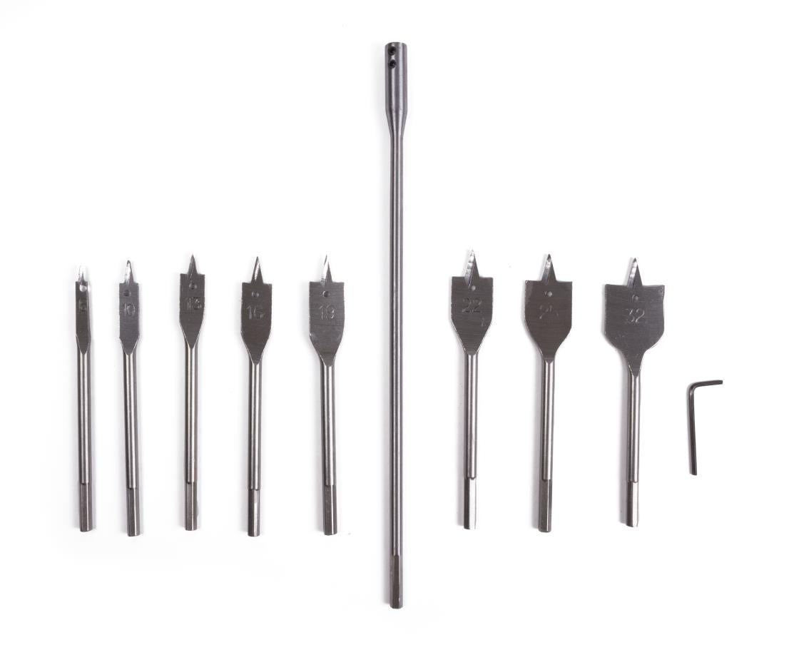 Flat wood bit set 10 pcs + extension