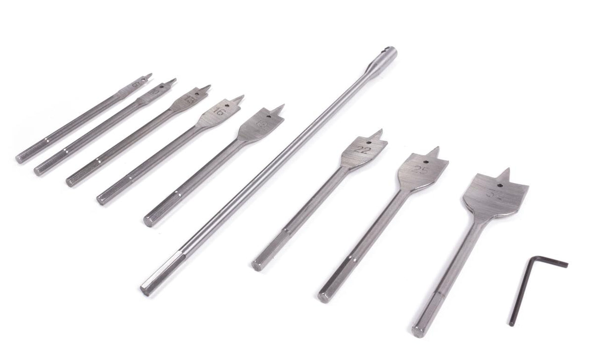 Flat wood bit set 10 pcs + extension
