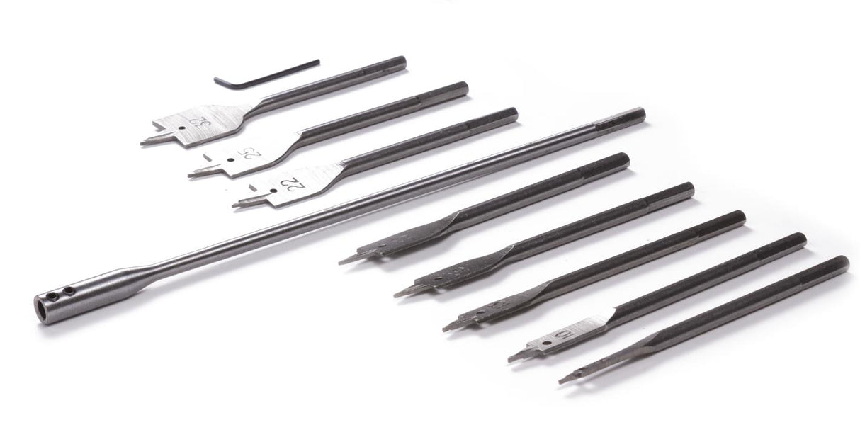 Flat wood bit set 10 pcs + extension