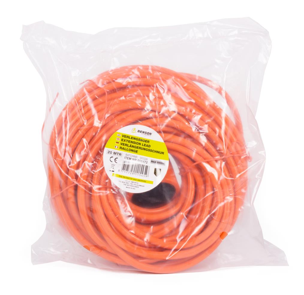 Extension lead 2X1.5 20 m orange