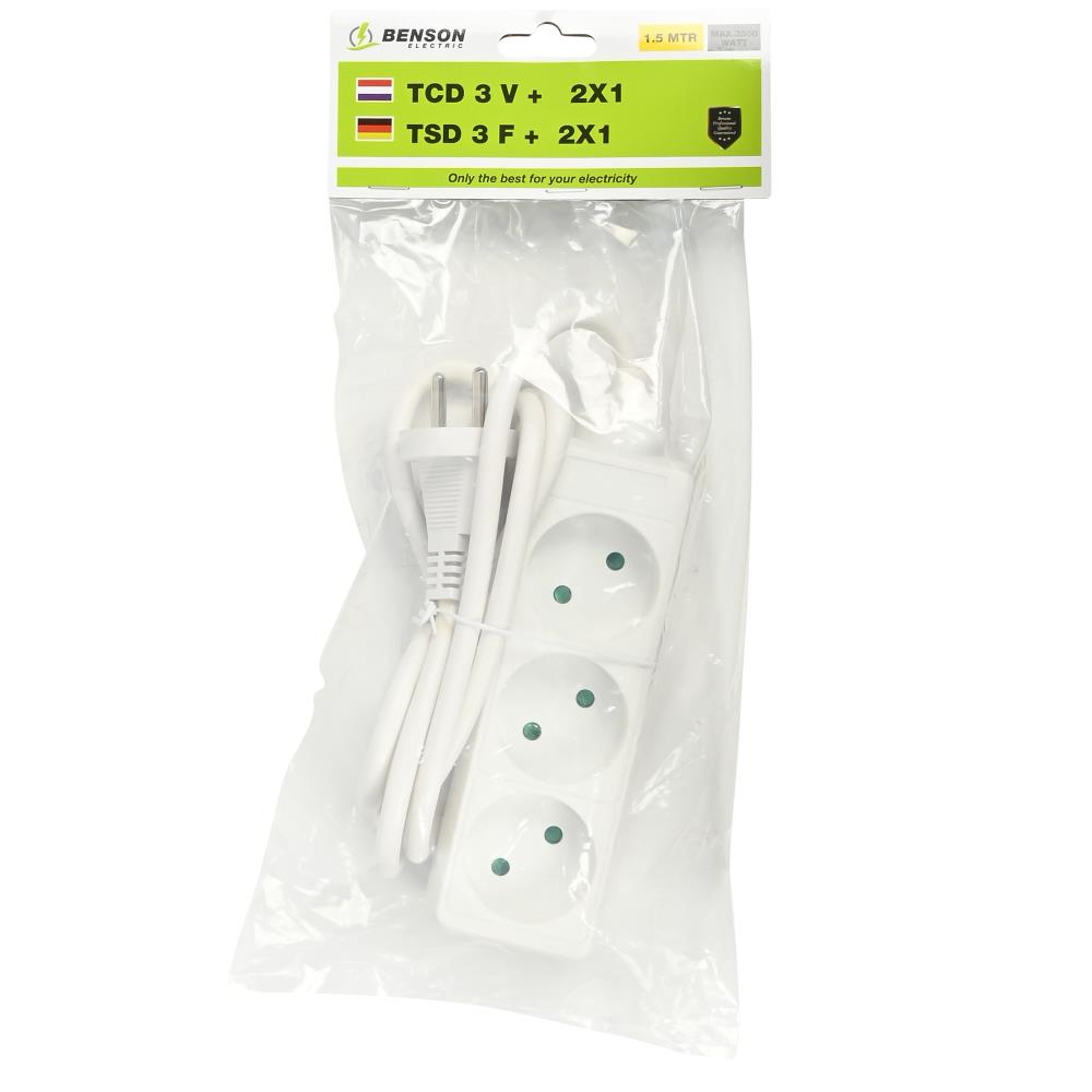 Stekkerdoos 3-voudig 2X1.5 mm + 1.5 mtr