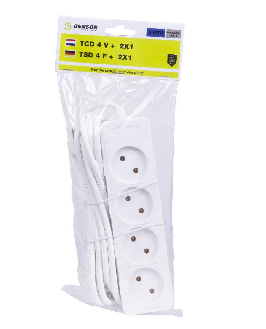Extension socket 4-way + 2 x 1.0 + 3.0 m
