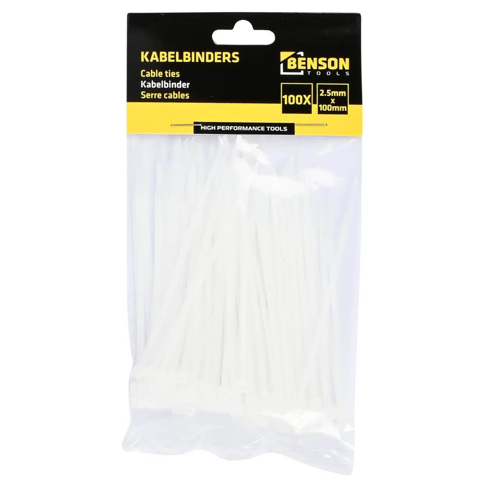 Kabelbinders 2.5 x 100 mm 100 dlg wit