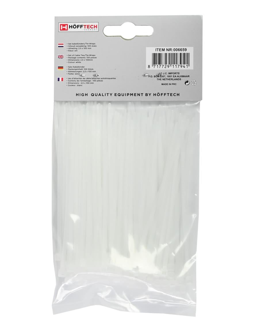 Kabelbinders 2.5 x 100 mm 100 dlg wit