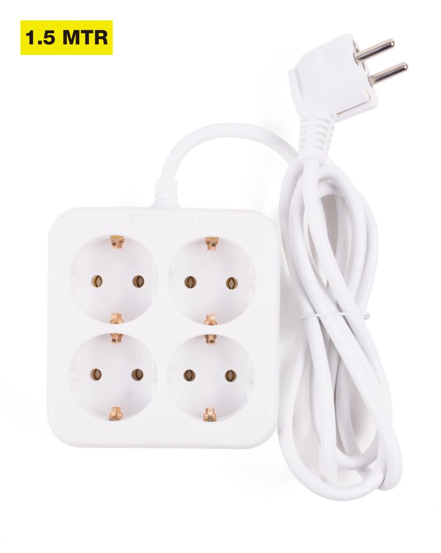 Extention socket 4-way + earth + 1.5 m square
