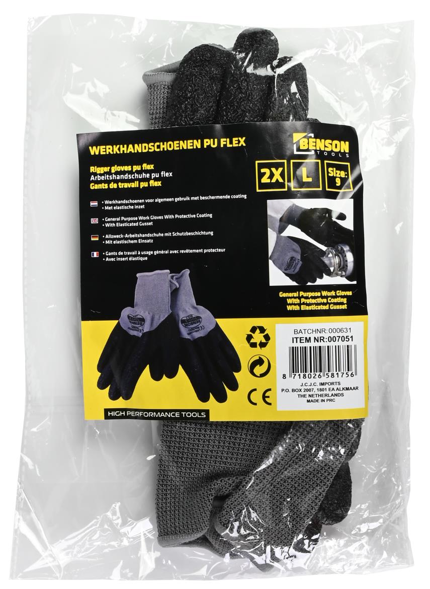 Rigger gloves PU flex grey rib size 9 (L)
