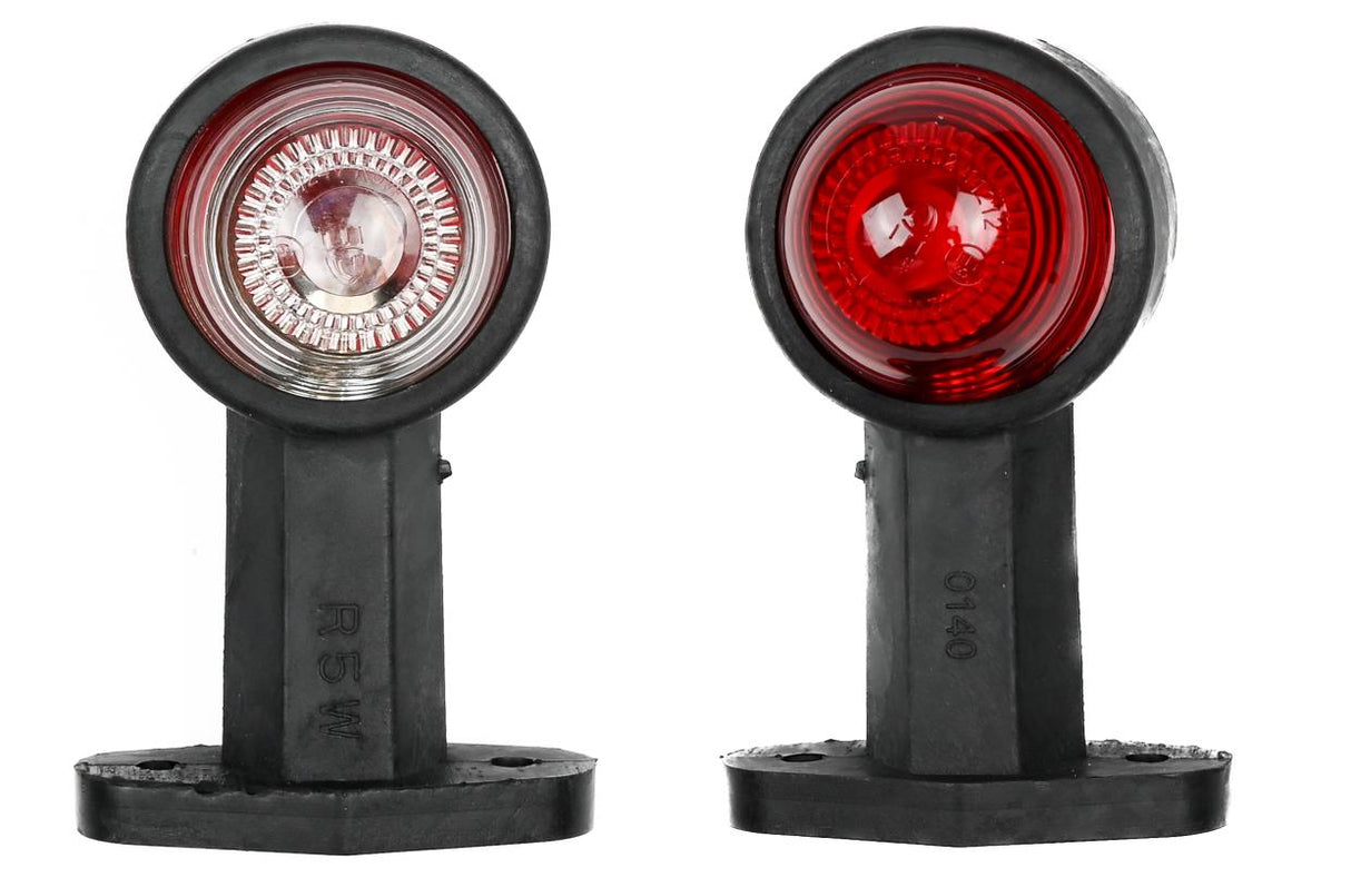 Feu latéral gomme sur tige 125 mm rouge/blanc e-mark 12V