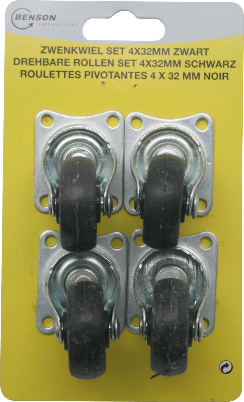 Lenkrollen-Set 32 mm schwarz 4-tlg