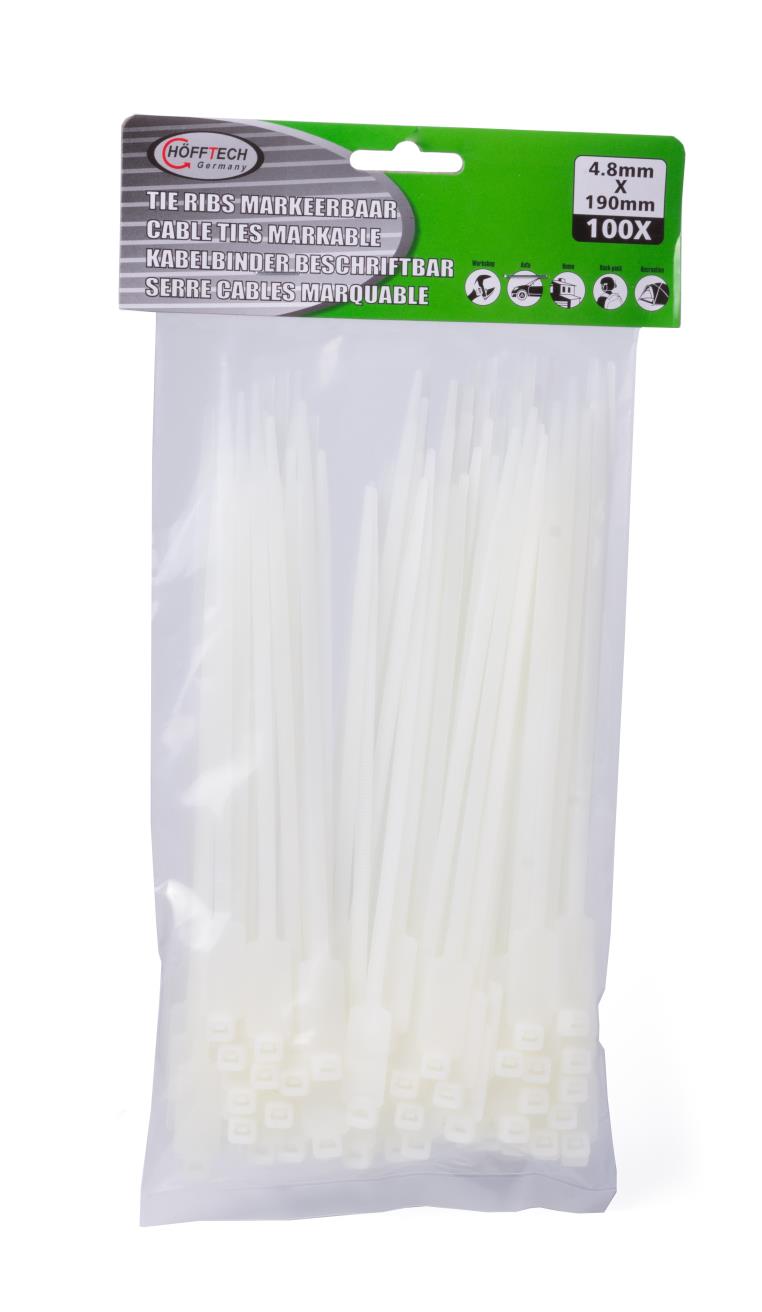 Attaches de câble 4,8 x 190 mm 100 pcs blanc