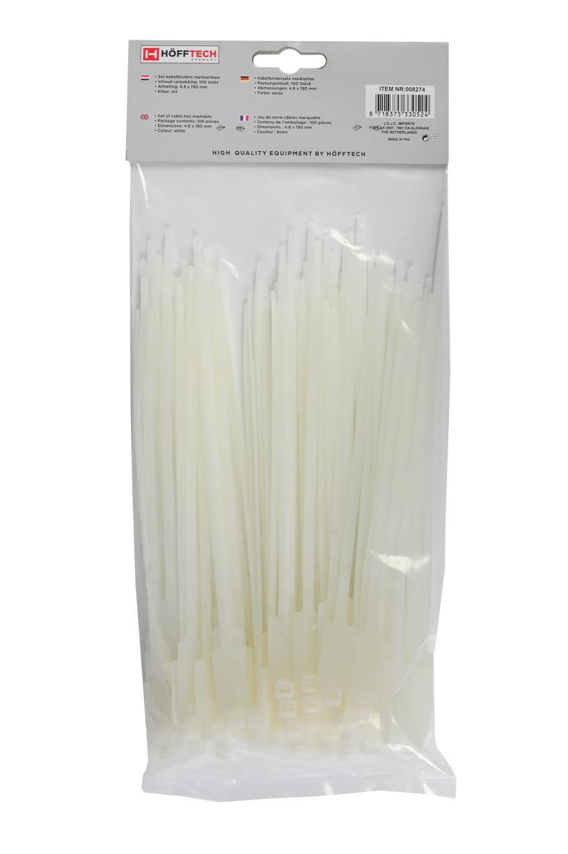 Attaches de câble 4,8 x 190 mm 100 pcs blanc