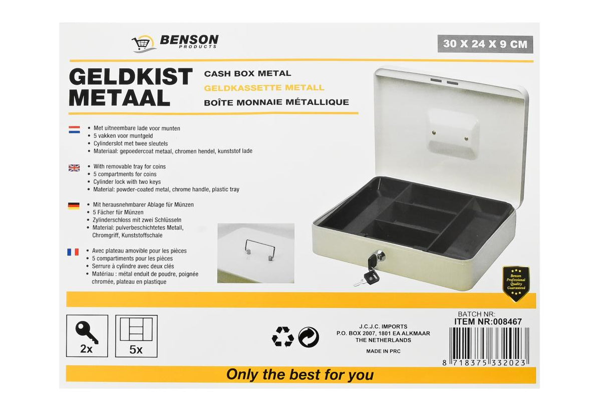 Geldkist metaal wit 300 x 240 x 90 mm