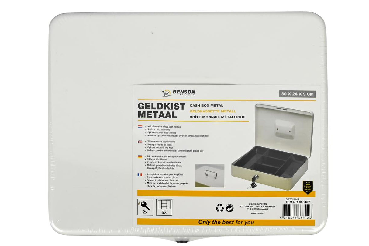 Geldkist metaal wit 300 x 240 x 90 mm