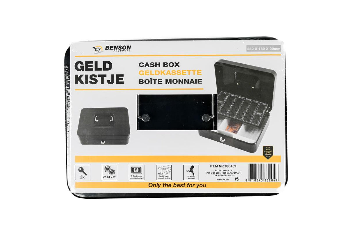 Geldkassette schwarz + Münzeinsatz 250 x 180 x 90 mm