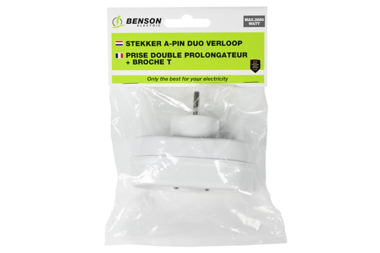 Stekker type E duo verloop wit