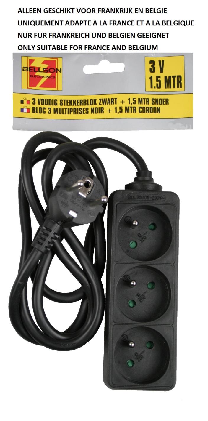 Power strip type E 3-way + 1.5 m black