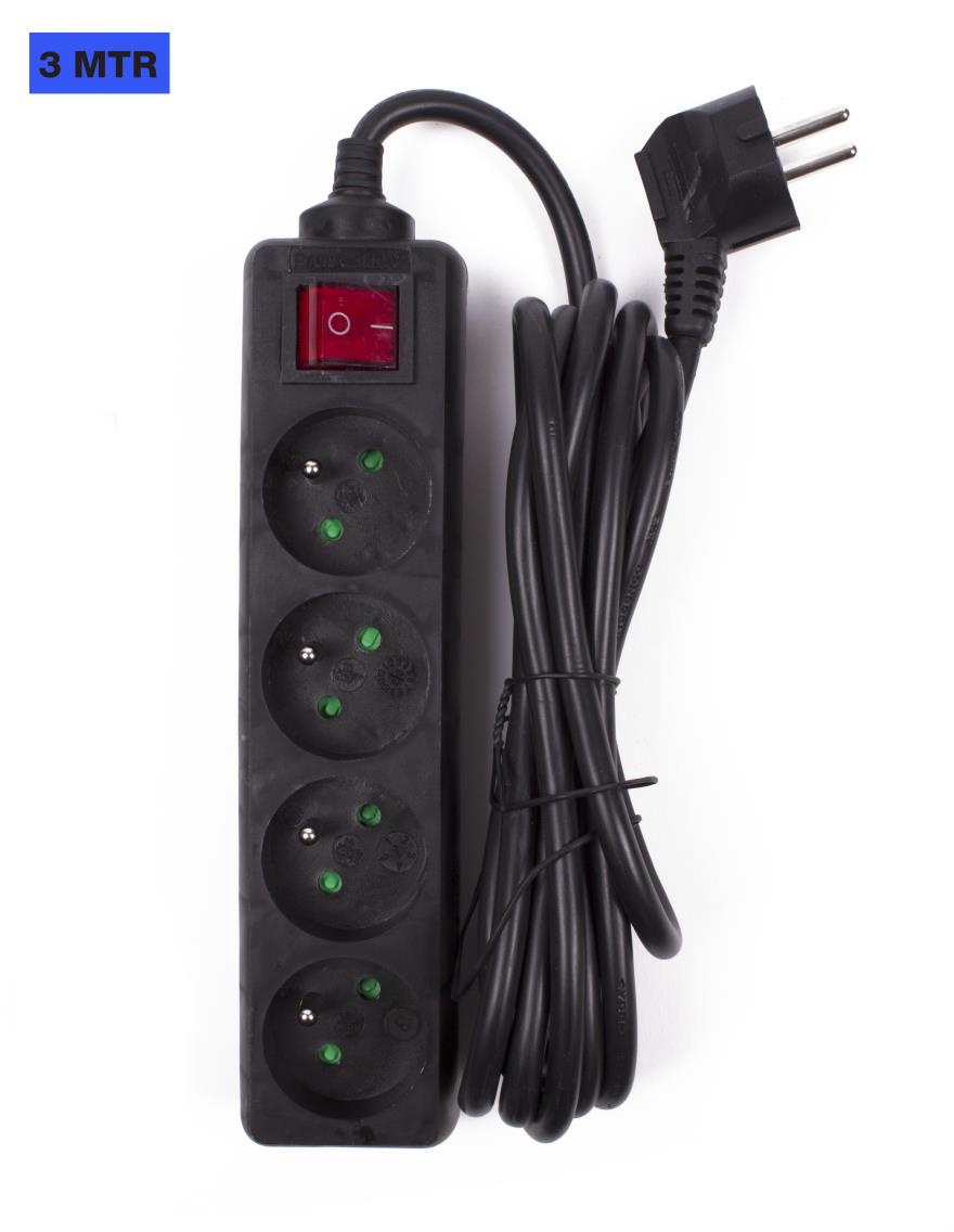 Prise type E 4 voies + interrupteur 3,0 m noir