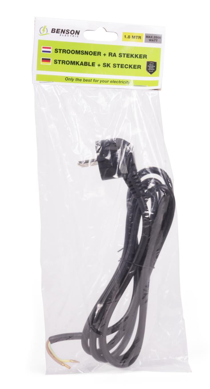 Connecting cable + earth connector 1.8 m black