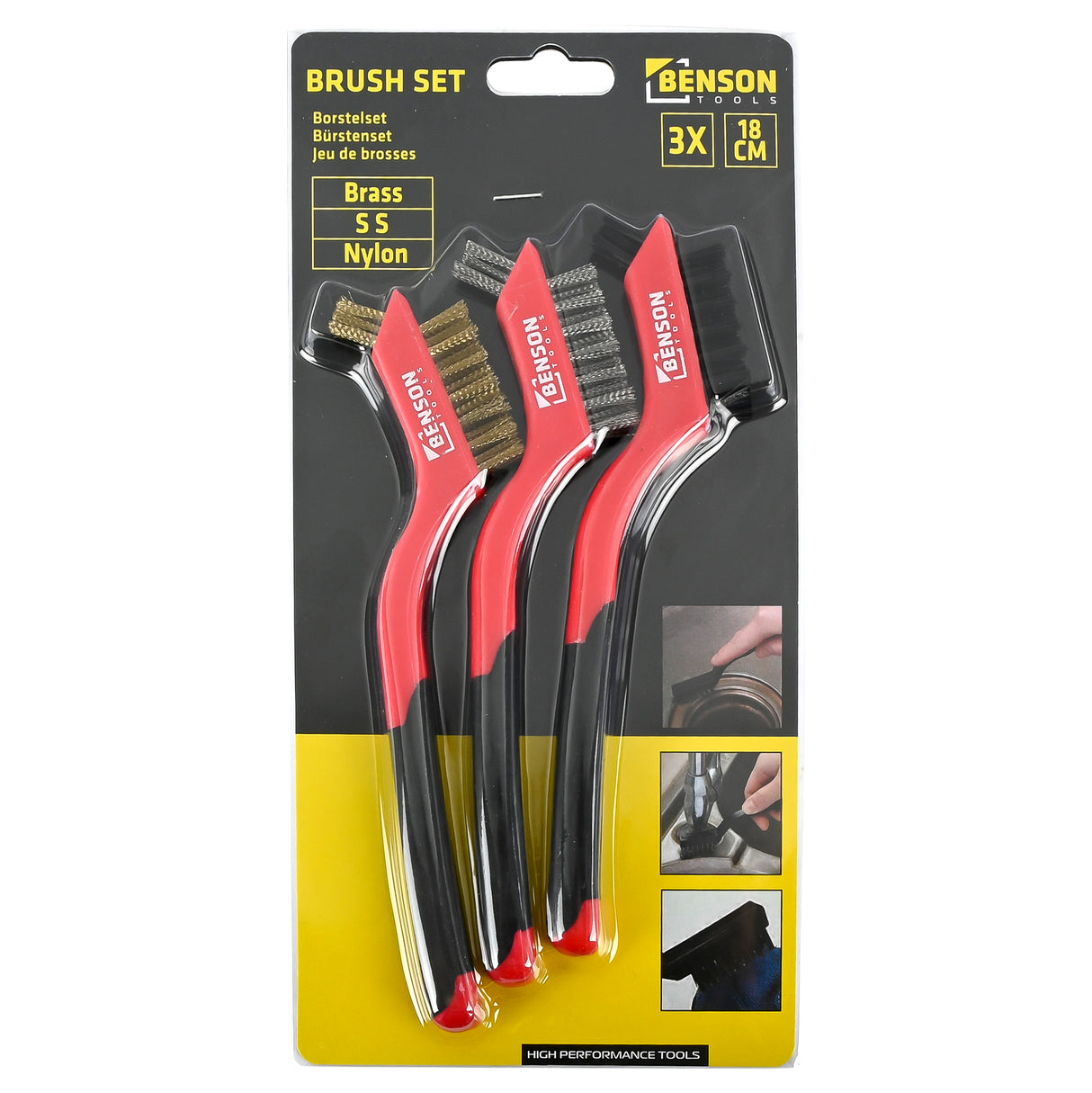 Brush set 3 pcs nylon, ss, brash