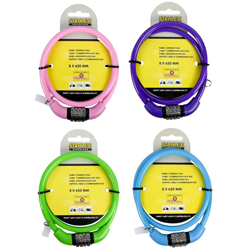 Kabel cijferslot CodeKidz 8 x 650 mm mix