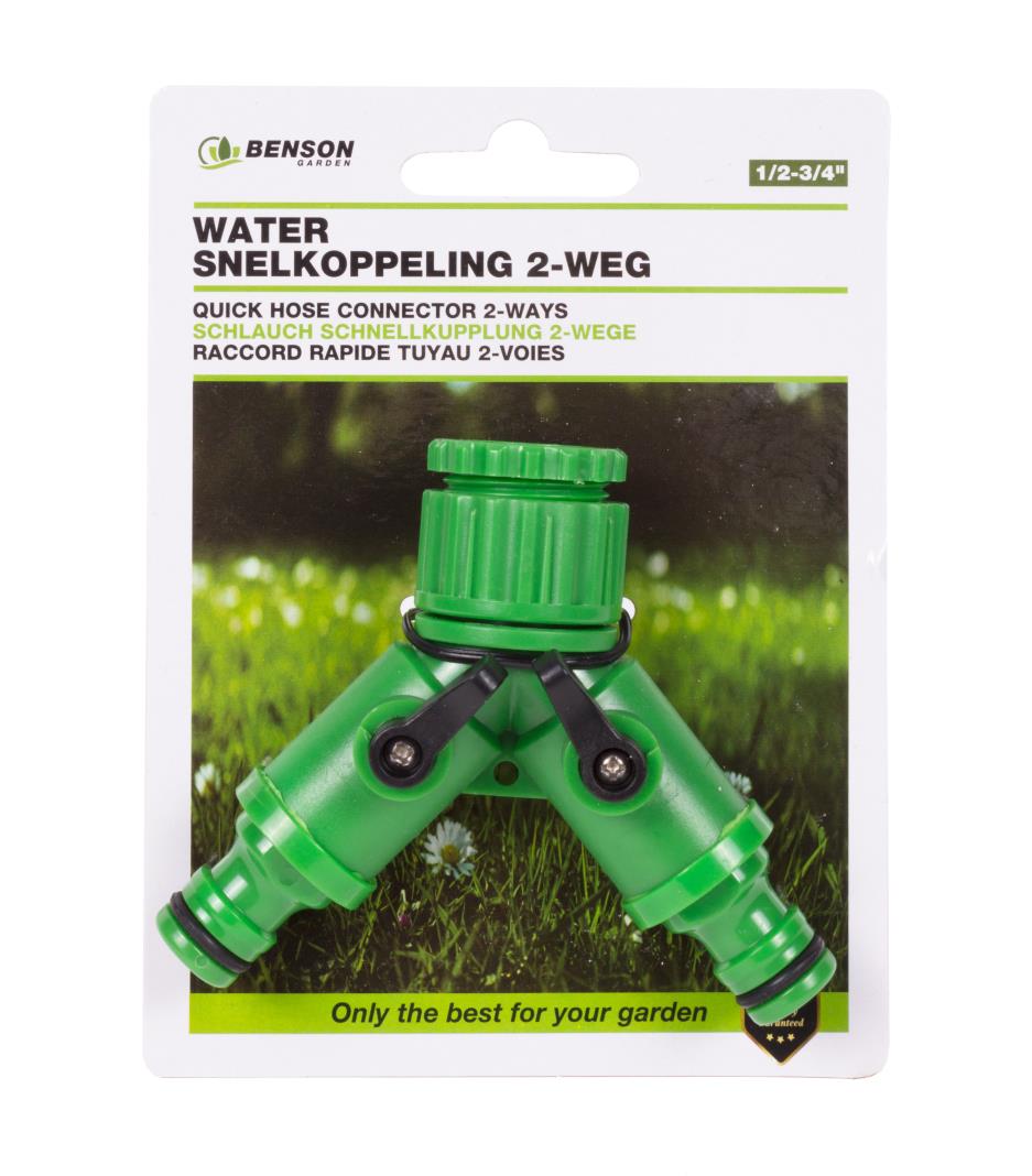 Water snelkoppeling 2-weg 1/2" + 3/4" actie
