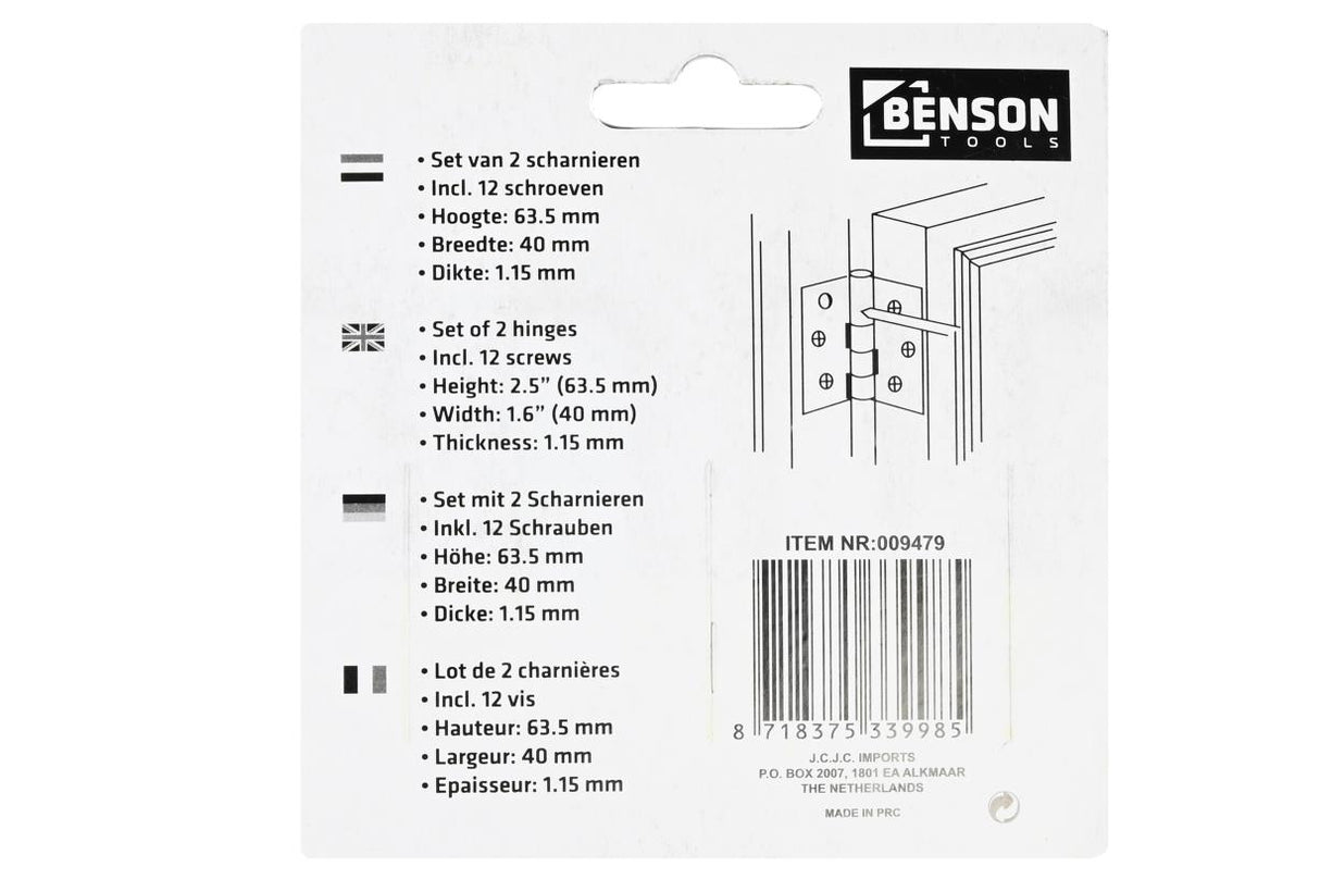 Door hinge 63.5 x 40 mm 2 pcs