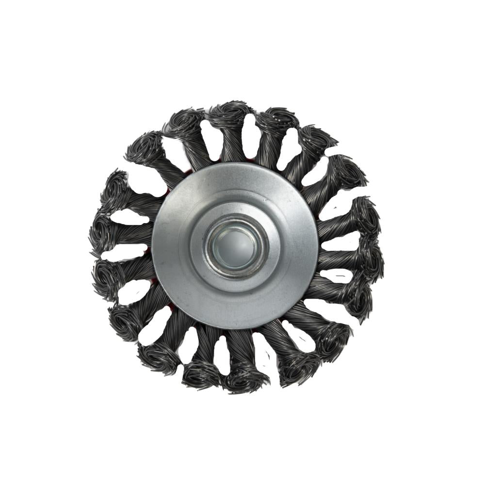 Steel brush wheel twisted for grinder conical 100 mm