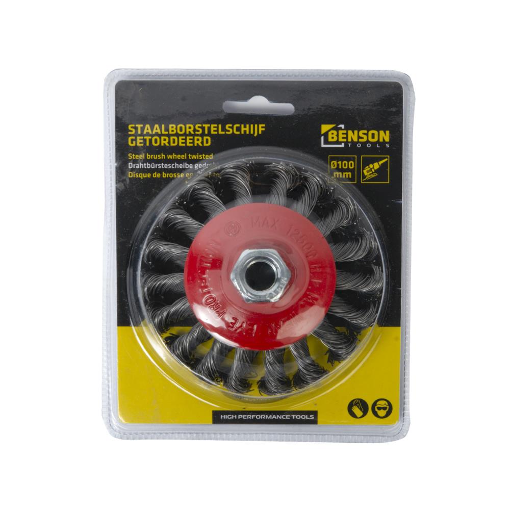 Steel brush wheel twisted for grinder conical 100 mm